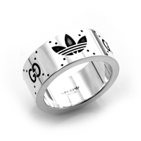二手品 GUCCI 古馳 adidas 愛迪達聯名 限量 雙G 925純銀戒指(寬版)