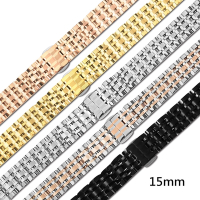 Watchband / 15mm / SEIKO &amp; CITIZEN 替用錶帶 各品牌通用 亮光色澤 蝴蝶雙壓扣 不鏽鋼錶帶