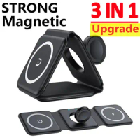 15W 3 in 1 Magnetic Wireless Charger Pad for iPhone 14 13 12 Pro Max Apple Watch AirPods Chargers Fast Charging Dock Station