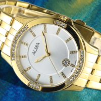 【ALBA】雅柏手錶 晴空浪漫SWAROVSKI晶鑽銀白面鍊帶IP金女錶/AG8400X1(保固二年)
