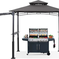 Grill Gazebo with Extra Awning - 5'x11' Outdoor Grill Canopy BBQ Gazebo Barbecue Canopy with LED Lights for Backyard