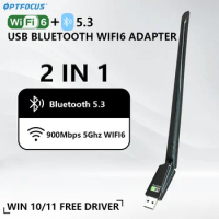 OPTFOCUS 900mbps USB WIFI6E Bluetooth5.3 AX Wifi Adapter 2 in 1 For PC BT wifi5 2.4G 5G 5dbi Dongle Usb Wireless WiFi Receiver