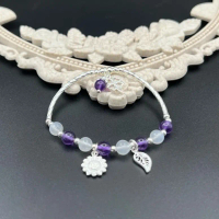 [ MOJI ] Vòng tay thạch anh tím mix moons charm hoa hướng dương bạc s925