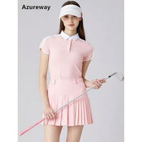 Azureway高爾夫女裝套裝翻領短袖上衣夏季緊身運動T恤高爾夫服裝女百褶裙 KVYY