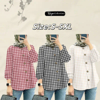 Blaus Putih Elegan, Blaus Muslimah Korea, Gaya Blaus Muslimah, Baju Lengan Panjang Berpetak, Untuk W