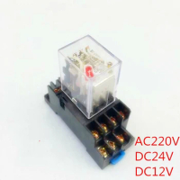 High Quality Silver Contact Relay Coil Power Relay 4NO 4NC 14 Pins HH54P DC24V DC12V AC220V With PYF14A Socket Base