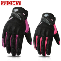 SUOMY Summer Motorcycle Gloves Touch Screen Full Finger Racing Climbing Cycling Gloves Breathable Motocross Gloves Pink Purple S