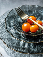 金邊玻璃盤子水果盤蔬菜沙拉盤甜品碟家用盤子創意網紅餐具ins風