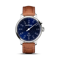 【MeisterSinger 明斯特單指針】BHO908 Bell Hora 旭日藍鈴聲機械手錶(機械錶 鈴聲錶 單指針)
