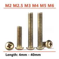 Solid Brass Phillips Round Head Screw M2 M2.5 M3 M4 M5 M6 Cross Pan Button Head Bolt Thread Length 4-40mm Corrosion Resistant