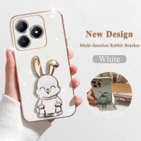 Sarung Telefon Silikon Lembut, Pendakap Arnab, Untuk Realme C63 / Realme C65s, Pemegang Penyaduran M