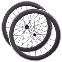 Supler light Bicylce road wheels 700C with Aluminium Brake Track Powerway R13 hub and CN 424 60mm Road Bike Carbon Wheelset