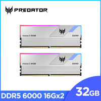 ACER 宏碁 Predator Vesta2 DDR5-6000 32G(16*2)(CL30)銀 RGB 超頻桌上型記憶體