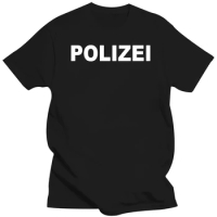 Polizei T-Shirt Schwarz Fun Souvenir Party 2018 Flash Print Cotton Slim Fit Crew Neck Printing Casual Tops