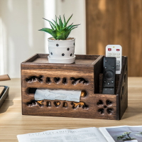 異麗實木多功能紙巾盒遙控器收納客廳茶幾創意簡約復古木質抽紙盒