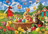 Large Piece 300 Piece Puzzle for Adults Seniors and Kids - Happy Easter - Easter Eggs Bunny Tulips L