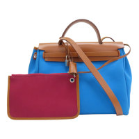 【二手名牌BRAND OFF】HERMES 愛馬仕 藍色 棕色 帆布 HERBAG ZIP RETOURNE 31 兩用包 Y刻