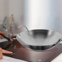 32Cm Stainless Steel Wok Stir Fry Pan Chinese Wok Pan Binaural Wok Skillet Deep Frying Pan Shabu Hot Pot Dual Handle