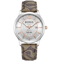 BONIA BNB10877-1313 Brown Silver Sapphire Crystal Genuine Leather Men's Watch