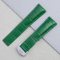 Soft Green Genuine Leather Bracelet 22mn For Tag Strap Heuer Watchband Wristband Accessories Carrera Monaco Fold Buckle