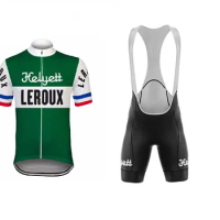 LASER CUT HELYETT LEROUX TEAM Retro Classic Men's Cycling Jersey Short Sleeve Bicycle Clothing With Bib Shorts Ropa Ciclismo
