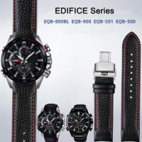 Curved Interface Leather Strap 22mm Watch band For Casio EDIFICE EQB-800BL EQB-900 501 EQB500 Red Bull Racing Men Bracelet
