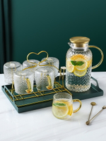 冷水壺家用玻璃水瓶涼水杯夏季耐高溫大容量套裝防摔茶壺檸檬錘紋