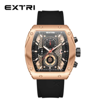 EXTRI Original Big Case Square Rubber Band Men's Luxury Watch Rose Gold Plating Chronos Men Watches Stainless Steel Back