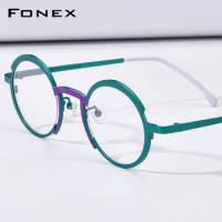 FONEX Titanium Glasses Women Round Eyeglasses Men 2023 Retro Fashion Colorful Eyewear F85773