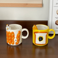日式可爱法棍浮雕马克杯子杯陶瓷水杯原单吐司猫咪早餐杯礼物 全館免運