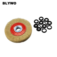 8 Inch Steel Flat Wire Wheel Brush with 10pcs Adapter Rings For Bench Grinder Polish