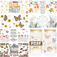 8Pcs Theme UV DTF for Glass 16 OZ, Bible Quotes, Daisies, Sunflowers, Christian Rub On Transfer Stickers, Creative Gifts