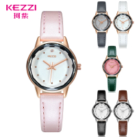 【KEZZI】K-1774 小清新點鑽刻度星芒切玻皮帶錶