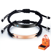 OLEVS Gelang Pasangan Titanium Pria Wanita Keren Anti Karat Rantai Bracelet Warna Hitam Mawar Emas U