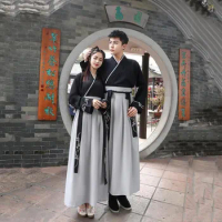 Couples Chinese Traditional Hanfu Embroidery Festival Stage Performance Folk Dance Costume Han Dynasty Ancient Swordsman Outfits