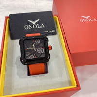 (3色可選)(Little bee小蜜蜂精品)ONOLA 方塊錶 機械錶 半簍空機械橡膠錶