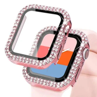 Diamond+Tempered Film Case For Apple Watch Case 9 8 7 45mm 41mm Glass Protective Cover iWatch Series 6 5 4 3 SE 44mm 42mm 40mm