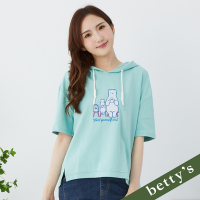 betty’s貝蒂思　可愛動物刺繡印花微短版連帽T-shirt(藍綠色)