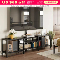 TV Stand, for TVs Up To 85 Inch with Mount and Power Outlet, Steel Frame, for Living Room, Bedroom, Vintage Brown, TV Stands