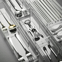 廚房抽屜收納盒內置分隔筷子刀叉餐具整理小盒子塑料透明分格神器