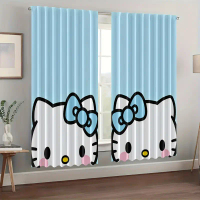 2D Flat - 2D Flat Curtains, 2pcs (Pole Not Included) - Sanrio Design, Digitally Printed, Semi-Blacko