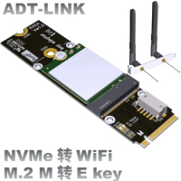 M.2 NVMe M Key 2280 to WiFi A/E Key 2230 Adapter INTEL AX210 Wireless Riser Network Card PCI-E 4.0 x 2 (WiFi) USB 2.0(Bluetooth)