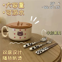 Kawaii Sticker Lunch Box Set Pot Belly Cute Instant Noodle Bowl With Lid Handle 304 Stainless Steel Bento Box Lunch Box For Kids