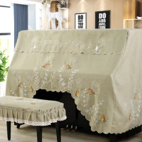 and Full Piano Cover with Stool Cover Style Contains Natural Rural European Lace Bird EmbroideryDust-Proof Piano Covers