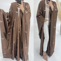 Dubai Middle East Türkiye Dubai Moon Embroidery Elegant Cardigan Robe Muslim Fashion Dresses for Women