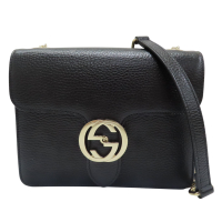 【二手名牌BRAND OFF】GUCCI 古馳 黑色 牛皮 鍊帶 肩背包 #510304