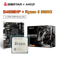 BIOSTAR New B450MHP GAMING 32GB Motherboard+AMD Ryzen 5 5600G R5 5600G CPU Processor Socket AM4 + GALAXY 8G 3200 8G*2 RAM mATX