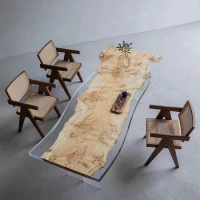 Art epoxy resin river table solid wood log board wave tea table creative tea table restaurant furniture customization