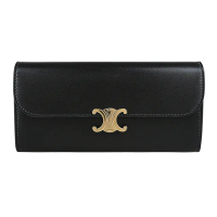 【CELINE】CELINE TRIOMPHE黃銅釦牛皮翻蓋扣式12卡長夾(黑)