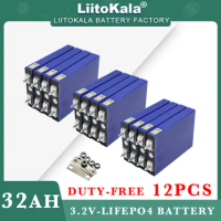 12pcs LiitoKala 3.2V 32AH LiFePo4 Battery 5c Lithium for diy 12V E-bike Scooter Wheel Chair RV Car Golf Carts Batteries Tax Free